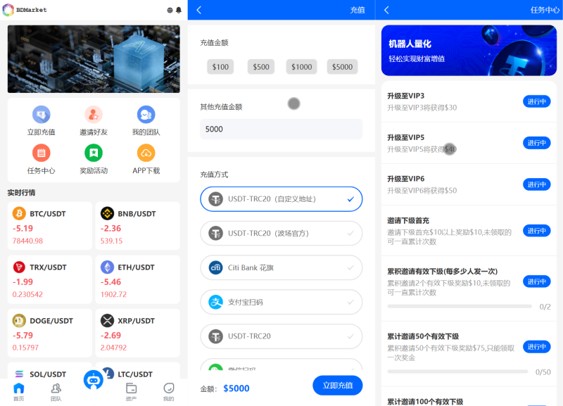 BDMarket多语言量化钱包投资理财源码/19种语言+3级分销+行情实时数据+谷歌验证器+完整代理/前端uniapp纯源码+后端php-源码屋源码网-专注分享永久免费的程序源码资源，网站源码，PHP源码，网站模板，商业源码，整站源码，源码下载，源码屋源码网
