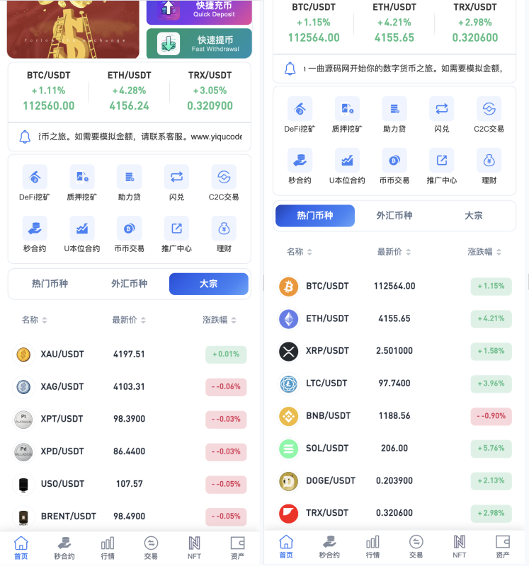 区块链交易所源码/Dapp交易所源码/币币 秒合约 DeFi U本位 NFT 质押 C2C 机器人 多语言 外汇 黄金 大宗 交易等等功能-源码屋源码网-专注分享永久免费的程序源码资源，网站源码，PHP源码，网站模板，商业源码，整站源码，源码下载，源码屋源码网